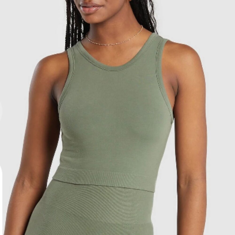 BNWT GYMSHARK Ribbed Cotton Seamless Body Fit Tank BASE GREEN SZ S - Picture 3 of 8